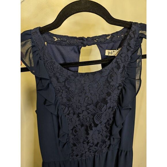 Jolt Navy Blue Sleeveless Lace Dress with Button Closure on Back Women's Size Me - Picture 8 of 10
